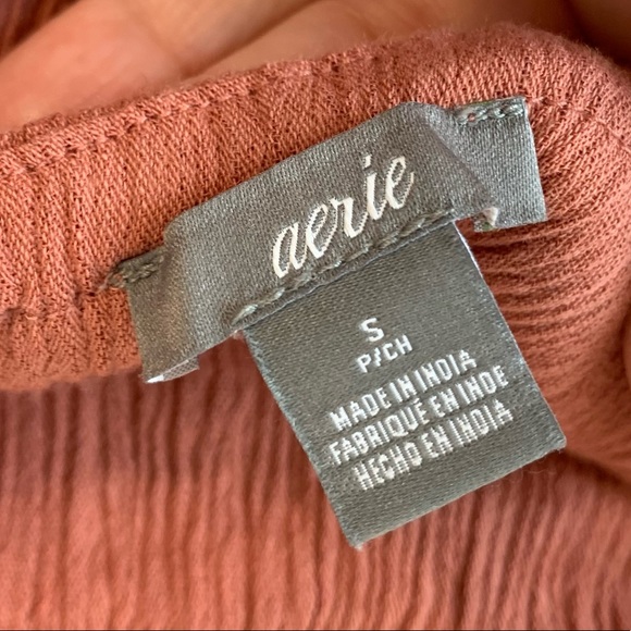 •SOLD•AERIE Rose Pink Crinkle Fabric Strapless Elastic Cuff Jumpsuit Size Small - Picture 5 of 6